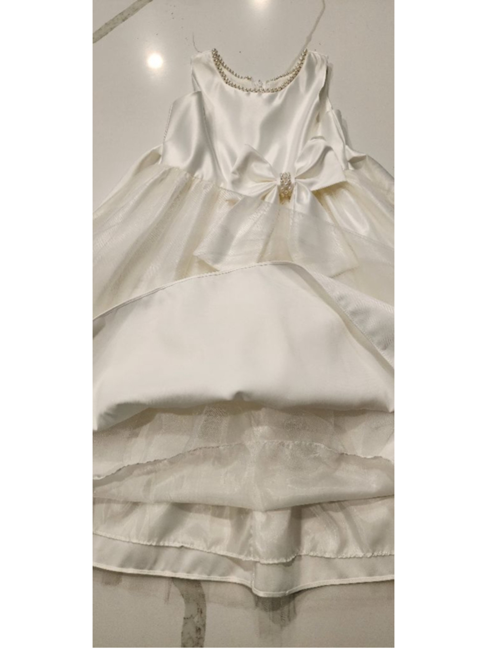 Sweet Kids Ivory Flower Girl Dress Size 8 Pearl Trim Satin Tulle Formal Wedding - Picture 7 of 10
